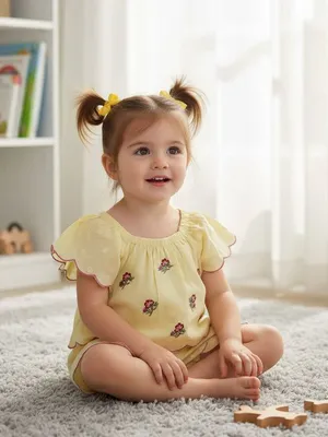 Frockwala Girls Embroidered Cotton Top & Shorts Set