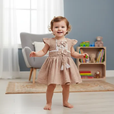 Girls Brown Designer Party Wear Dress