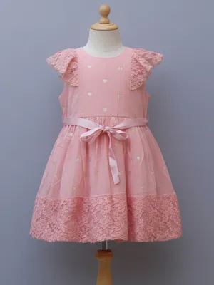 pure cotton Pink Lace Party Wear Dress