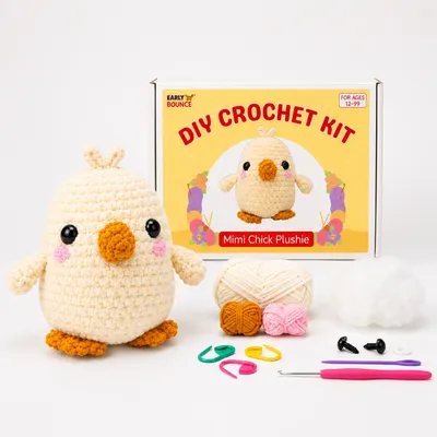 Early Bounce Crochet Kit for Beginners - Create Crochet Toys | Amigurumi DIY Kit | DIY Crochet Kit with Yarns, Eyes, Hook, Stuffing & Step-by-Step Video | Mimi Chick Plushie | Easy Crochet Starter Kit