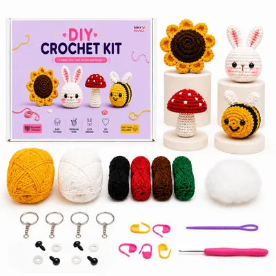 EARLY BOUNCE Crochet Kit for Beginners - DIY Crochet Kit for Adults & Kids - 4Pcs Crochet Set, DIY Kit with Tools and Step-by-Step Video Guide, Multicolor