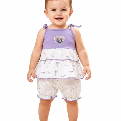 Baby Girls Cotton 2 Piece Clothing Set | Sleeveless Layered Top with Bloomers Shorts | Soft Breathable Summer Wear | Casual Printed Outfit for Infants, Toddlers & Kids