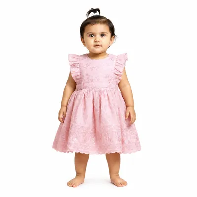 Baby Girls Lace Dress with Ruffle Sleeves Elegant Fit & Flare Knee Length Dress for Infants & Toddlers Soft Comfortable Occasion Wear for Birthday