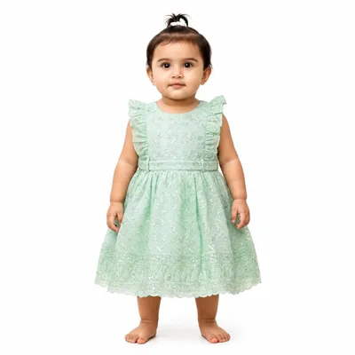 Baby Girls Embroidered Fit & Flare Dress Elegant Knee Length Occasion Dress for Infants & Toddlers Soft Comfortable Celebration Wear for Birthday