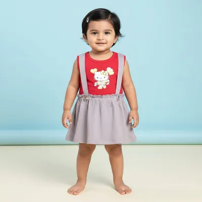 Baby Girls Sleeveless Cotton Dress with Suspender Skirt | Printed Casual Summer Outfit for Infants & Toddlers | Soft & Comfortable Daily Wear