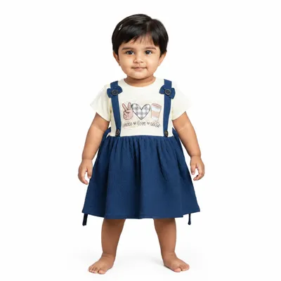 Baby Girls Frock Dress with Cute Printed Top, Suspender Style Straps, Stylish Wear & Casual Wear Outfit for Infants and Toddlers