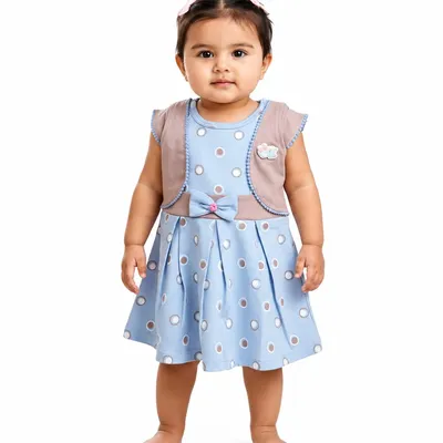 Baby Girls Sleeveless Fit & Flare Dress with Attached Shrug | Soft Cotton Blend Casual Dress for Infants & Toddlers | Comfortable Printed One Piece