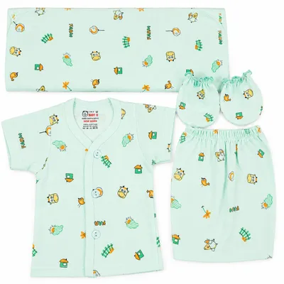 Newborn Baby Clothing Gift Set 5-Piece 100% Cotton Printed Dress Set babies with T-Shirt, Shorts, Mittens & Wrapper Blanket