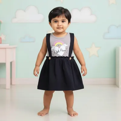 Baby Girls Sleeveless Cotton Dress with Suspender Skirt | Printed Casual Summer Outfit for Infants & Toddlers | Soft & Comfortable Daily Wear