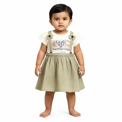 Baby Girls Frock Dress with Cute Printed Top, Suspender Style Straps, Stylish Wear & Casual Wear Outfit for Infants and Toddlers