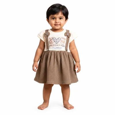 Baby Girls Frock Dress with Cute Printed Top, Suspender Style Straps, Stylish Wear & Casual Wear Outfit for Infants and Toddlers