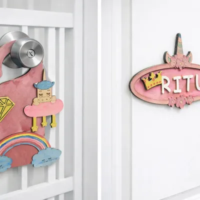 ilearnngrow Teeny Tiny Unicorn Door Handle & Name Plate Kit