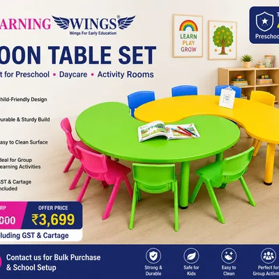 Learning Wings Moon Table for Kids | Preschool Activity Table | Daycare & Classroom Furniture | Child-Friendly Study & Play Table