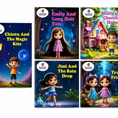 Children's Story Books Set of 5, Chintu and The Magic Kite, True Friends, Emily and Long Hair Tale