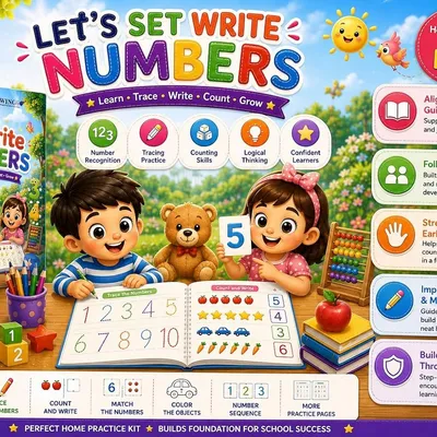 Let's Set Write Numbers, Home Practice Kit for LKG, Number Recognition, Tracing & Counting Skills