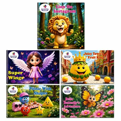 Children's Story Books Set of 5 for Ages 3-8 Years | Moral Stories, Reading & Imagination | Lion on Instagram, Super Wings, Fruit King, Shapes & Butterfly Story