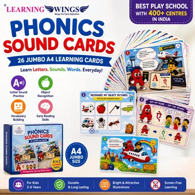 Learning Wings Jumbo Phonics Sound Cards (A4 Size) | 26 Alphabet Sound Activity Cards for Kids | Preschool Learning Flash Cards | Age 2–6 Years