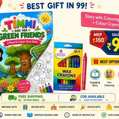 Timmi and Her Green Friends | Read & Colour Story Book with 13 Wax Crayons | Creative Gift for Kids (3–8 Years)