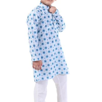 Boys Blue Ethnic Printed Kurta Pajama Party Set