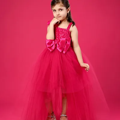 Girls Magenta Sequin High Low Birthday Party Gown