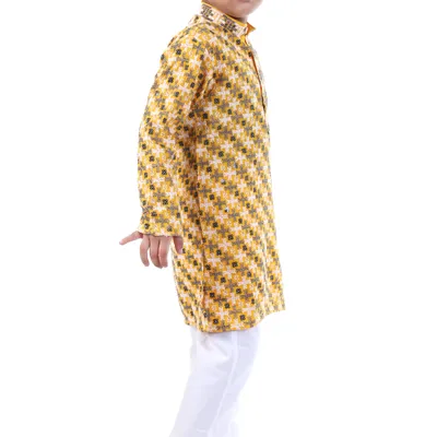 Boys Mustard Ethnic Printed Kurta Pajama Party Set