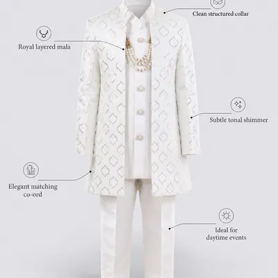 Boys Ivory Embroidered Sherwani Wedding Set 4 Piece