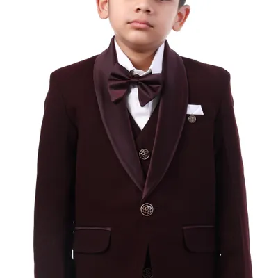 Boys Burgundy Wine Tuxedo Party Suit Set 5 Piece