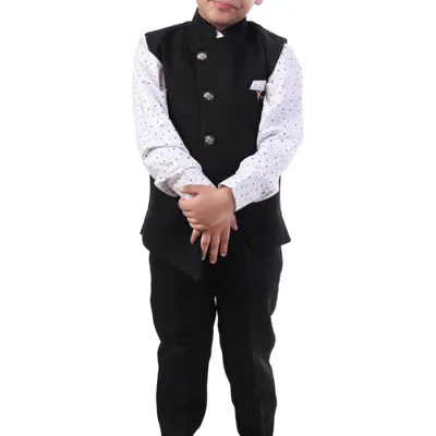 Boys Black Asymmetric Nehru Jacket Indo Western 2 Pc