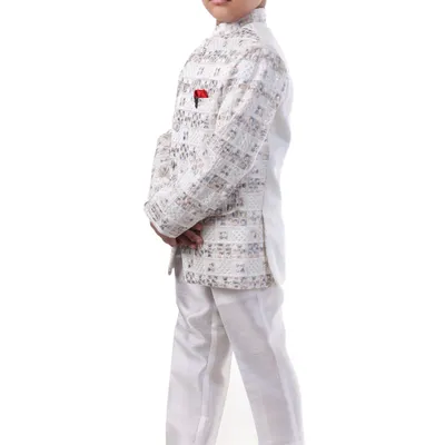 Boys White Embroidered Jodhpuri Bandhgala Suit 3 Pc