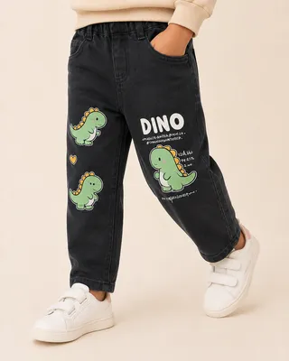 Black Printed Dino Jeans