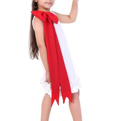 Girls White Crepe Red Bow Sleeveless Birthday Dress