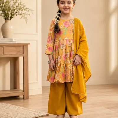 Mustard Yellow Floral Printed Sharara Set