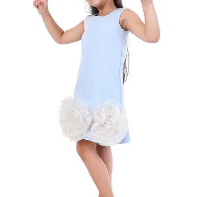 Girls Sky Blue Crepe Rosette Hem Birthday Party Dress