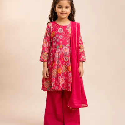 Rani Pink Floral Printed Sharara Set
