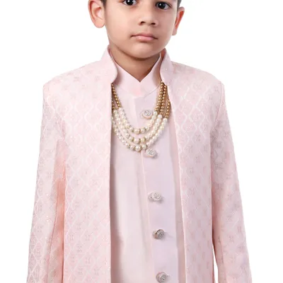 Boys Peach Embroidered Sherwani Wedding Set 4 Piece