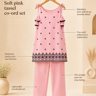 Light Pink Embroidered Sleeveless Cord Set