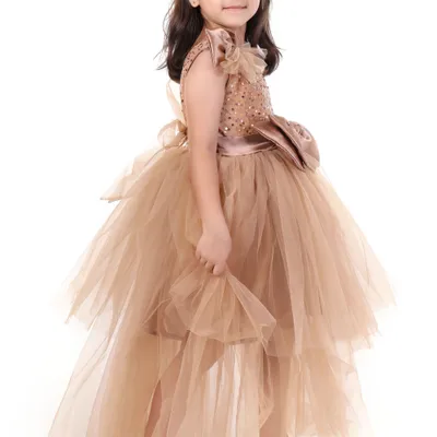 Girls Rose Gold Sequin High Low Birthday Party Gown