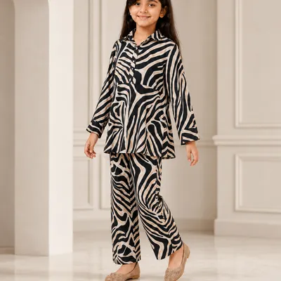 Black & Beige Animal Printed Shirt Co-Ords Set