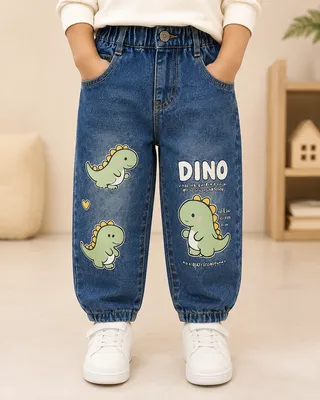 Blue Printed Dino Jeans