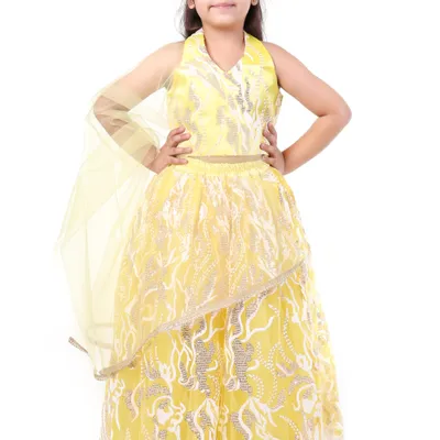 Girls Yellow Sequin Lehenga Choli Birthday 3 Piece