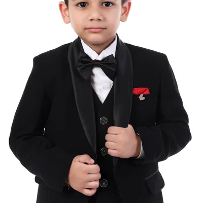 Boys Classic Black Tuxedo Party Wedding Suit 5 Piece