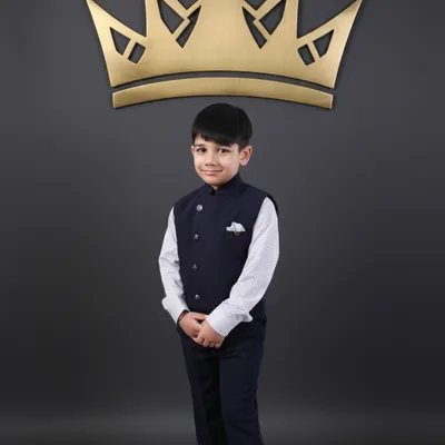 Boys Navy Nehru Jacket Indo Western Party Set 2 Pc