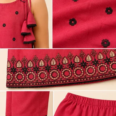 Rani Pink Embroidered Sleeveless Cord Set