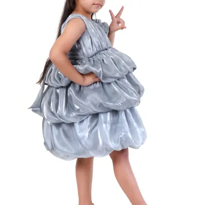 Girls Grey Shimmer Balloon Birthday Party Dress