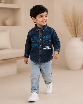 Blue Washed Denim Printed Shirt