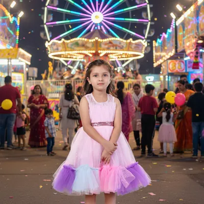 Girls Pink Multicolor Tulle Birthday Party Dress