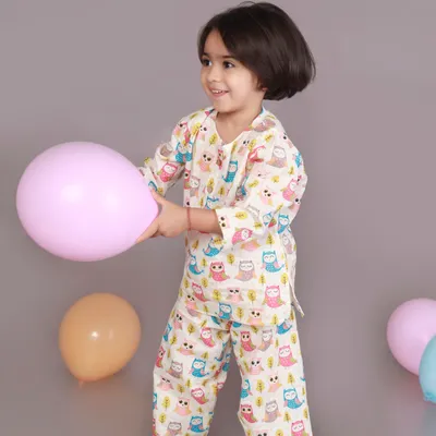 Wine Cotton Camel Print Nightsuit for Kids