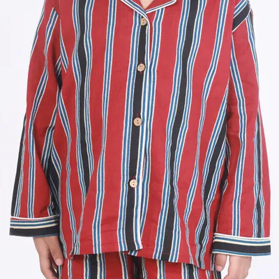 Kids Cotton Nightsuit – Red Stripes Shirt & Pyjama Co-ord Set for Boys & Girls