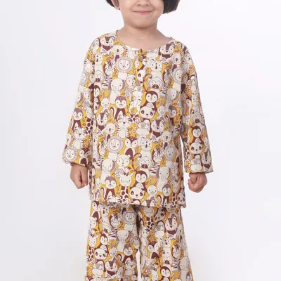 Sunny Yellow Animal Print Cotton Nightsuit for Kids