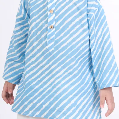 Kids Cotton Nightsuit – Blue Striped Kurta & Pyjama Co-ord Set for Boys & Girls